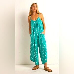 Z Supply Teal Floral Jumpsuit